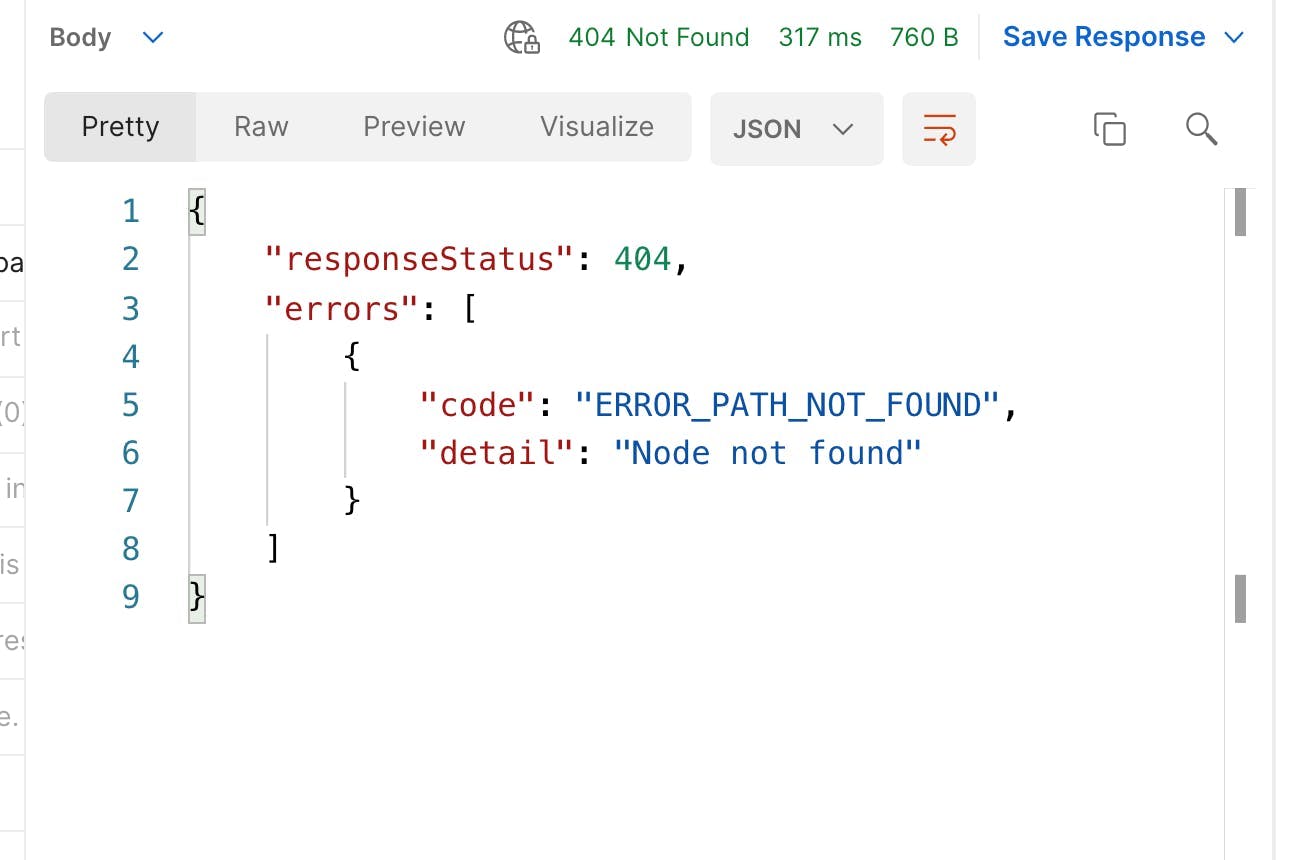 RESTful API error message sample.
