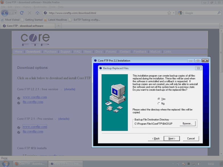 Installing Core FTP on Microsoft Windows.