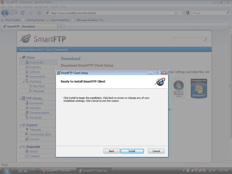 The SmartFTP installer on Microsoft Windows.