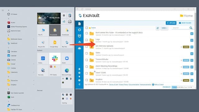 Open ExaVault directly from your Windows start menu.