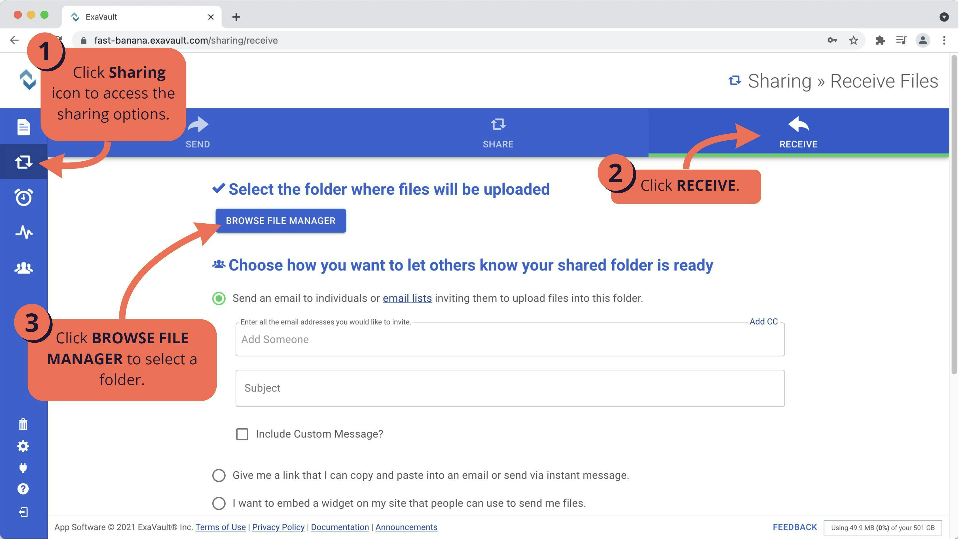 How to create a Receive folder.