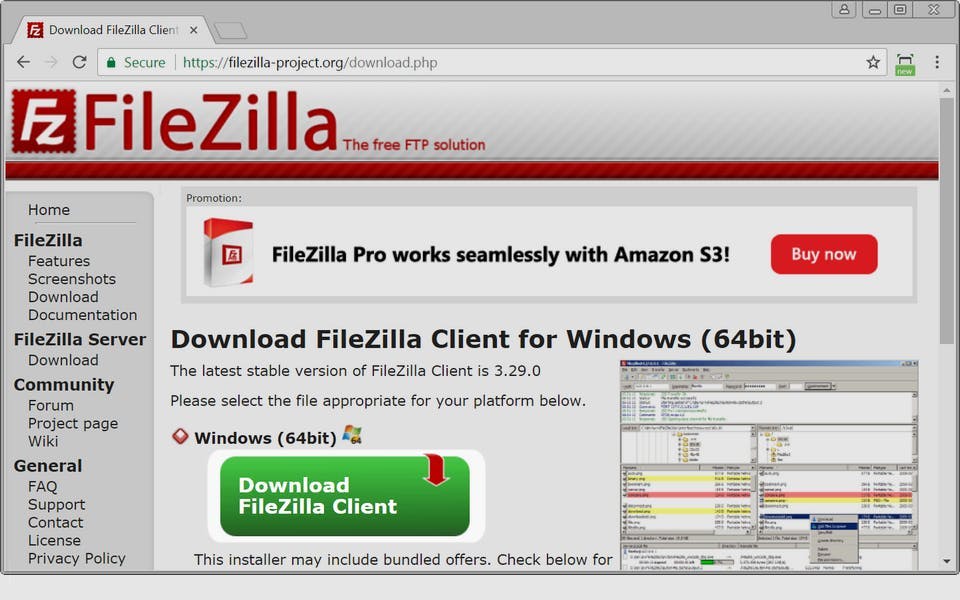 Visit the FileZilla website ».