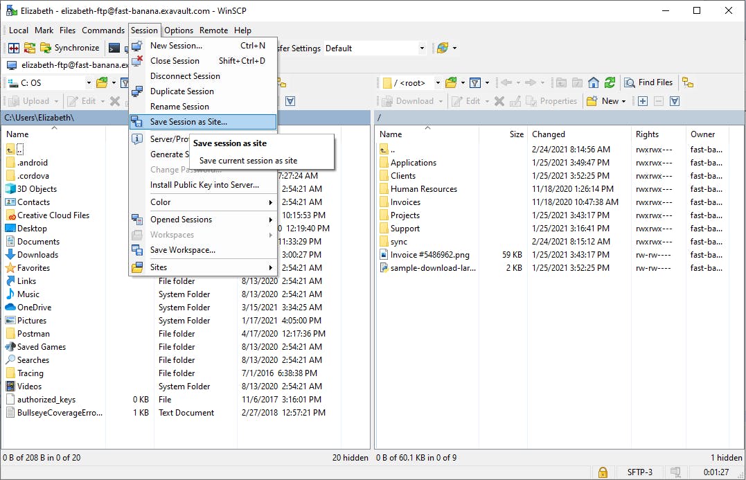 Save session as site dialog in WinSCP